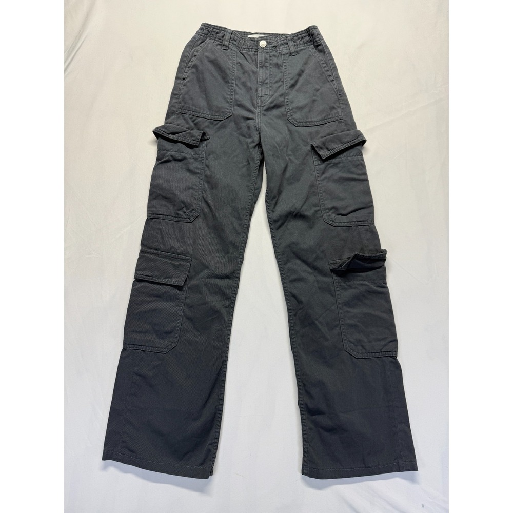 Zara Cargo Pants Womens 0 Charcoal Gray Utility Pockets High Rise Straight Leg